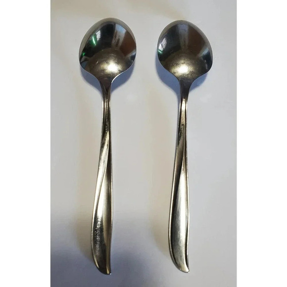2 Pcs Twin Star by Oneida Community Stainless Steel Solid Large Serving Spoon - Picture 2 of 3
